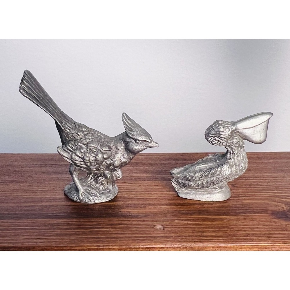 Vintage Spoontiques Pewter Bird Figurines Cardinal P63 Pelican 152 Set of 2 1981
